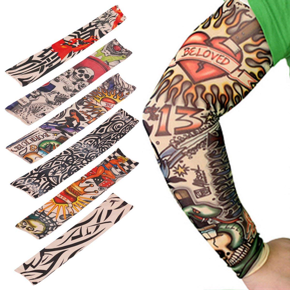 Arts Fake Temporary Tattoo Arm Sunscreen Sleeves set 6pcs