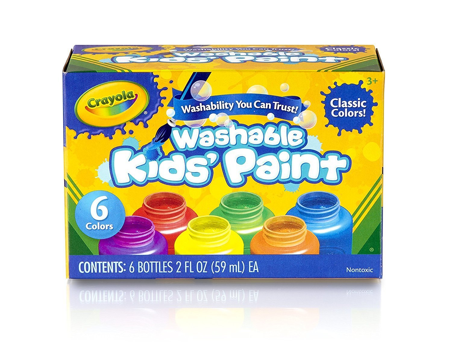 Crayola Washable Kids Paint, Classic Colors, 6 Count
