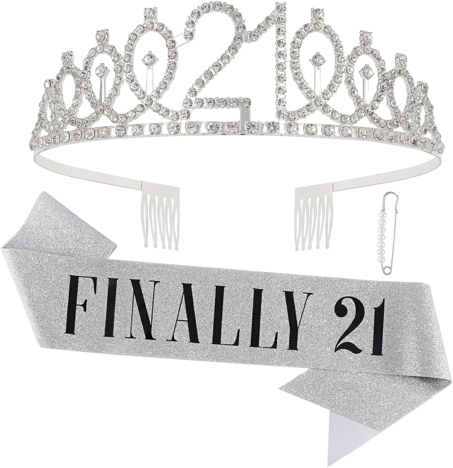 FINALLY 21 Customized Gift Set - Birthday Sash and Crown (Silver)