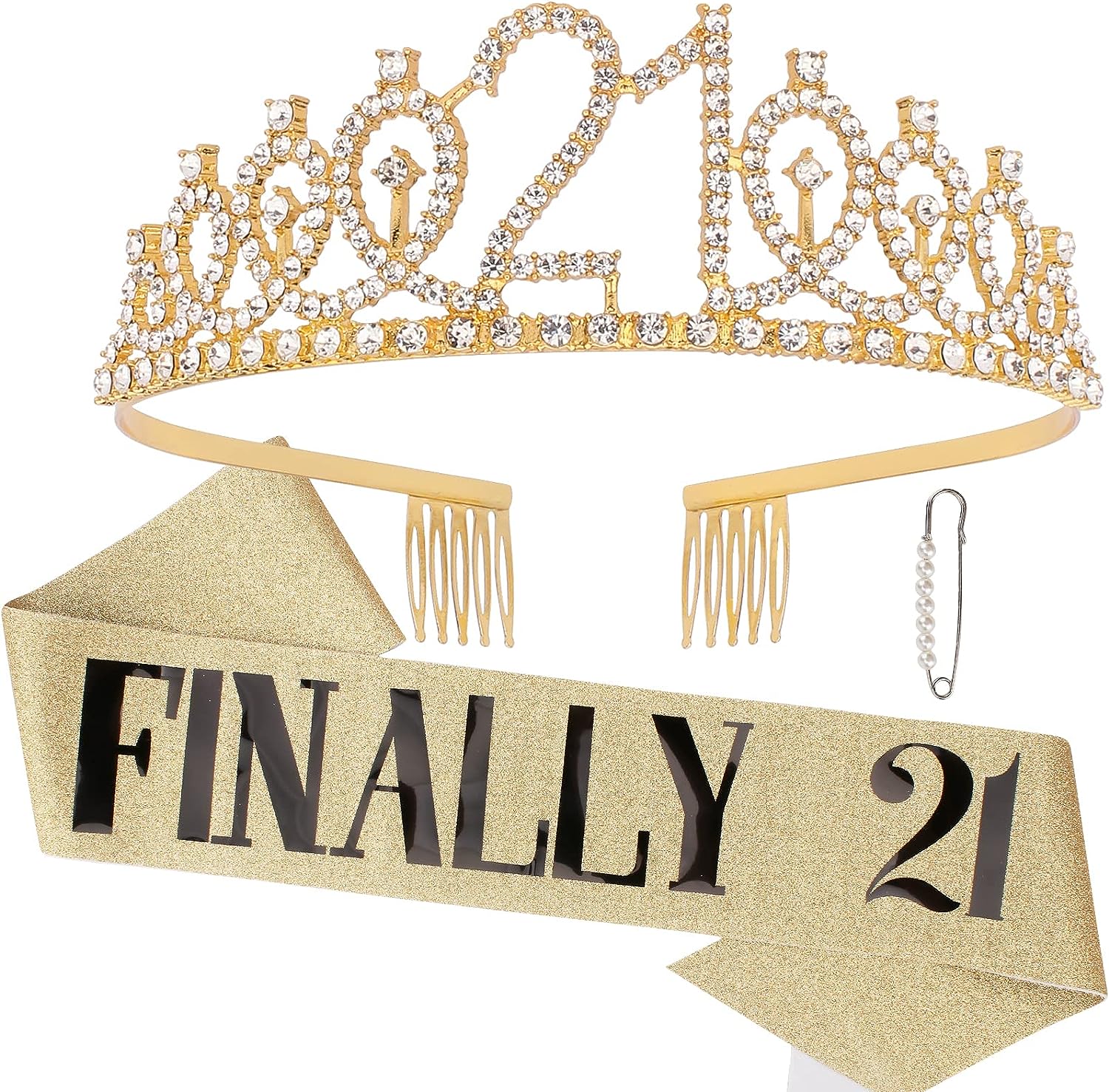 FINALLY 21 Customized Gift Set - Birthday Sash and Crown (Gold