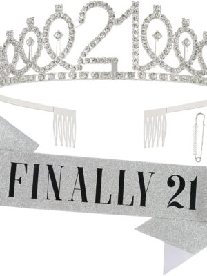 FINALLY 21 Customized Gift Set - Birthday Sash and Crown (Silver)